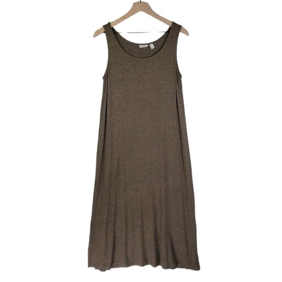 Logo Lori Goldstein Heathered Jersey‎ Midi Sleeveless Dress M Brown Tank - Picture 1 of 7